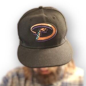 VTG New Era 59FIFTY Arizona Diamondbacks Fitted Hat Black Snake D Logo 7 5/8 Y2K